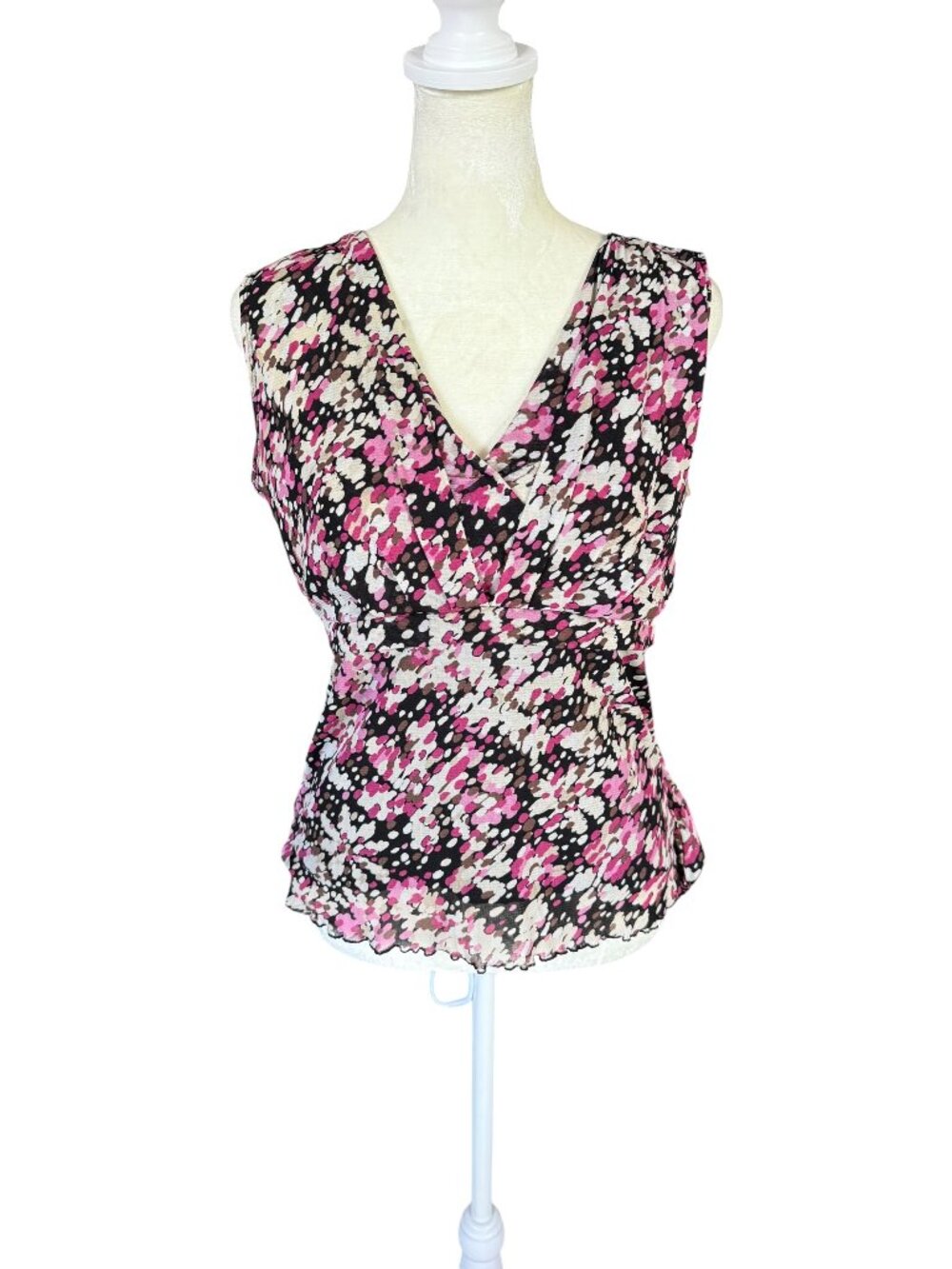 Axcess by Liz Claiborne pink black white sleeveless tank top blouse size XL